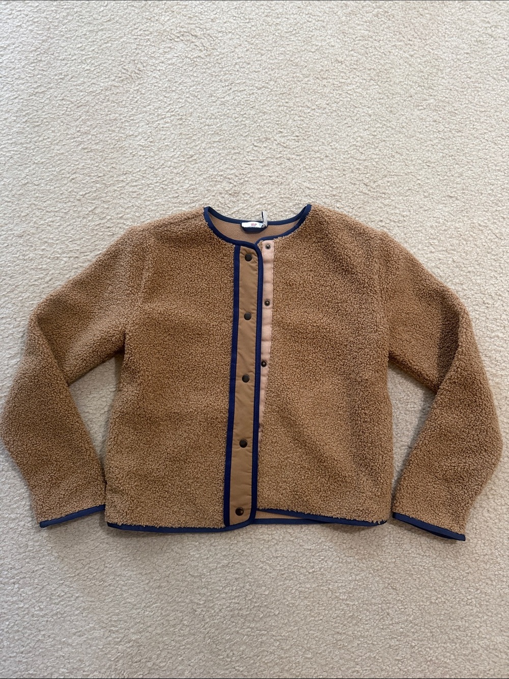 Vineyard Vines Tan Fleece Vest with Navy Trim